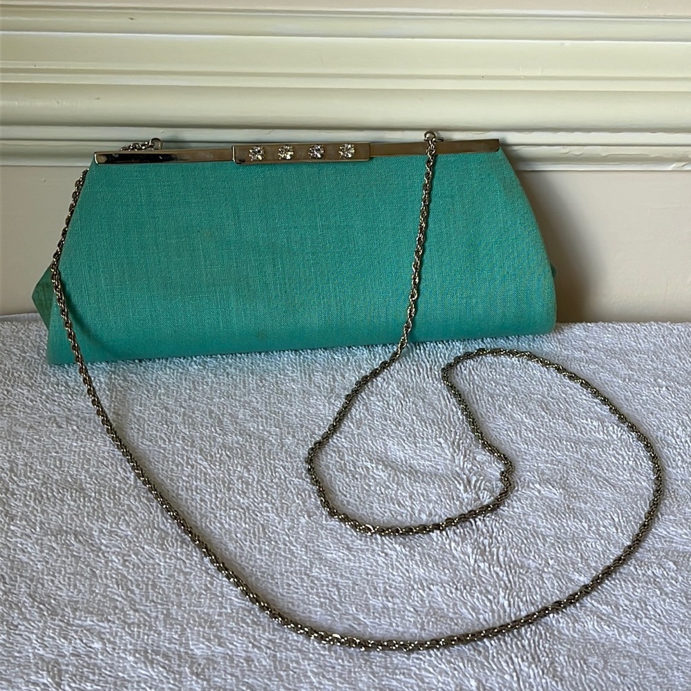 La Regale Chain Crossbody Clutch Teal Green Cocktail formal
